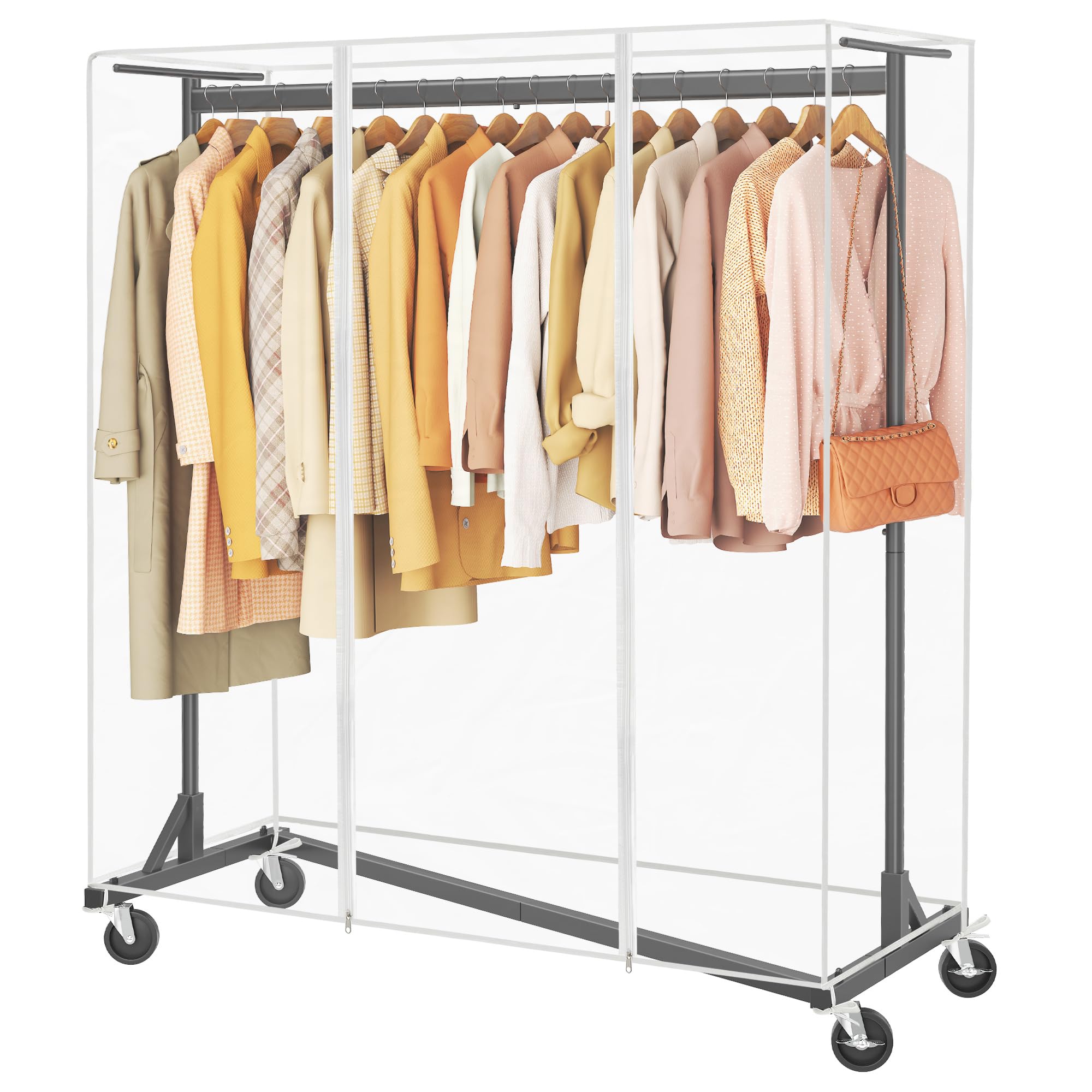 Hoctieon Z Clothes Rack with Cover Metal Heavy Duty Clothing Rack Rolling Garment Rack with Wheels with Dustproof