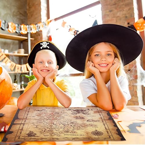 Miniatura 5 de Tegeme 4 piezas de mapa del tesoro pirata de aventura vintage para suministros de fiesta de pirata, suministros de fiesta de Halloween, accesorio