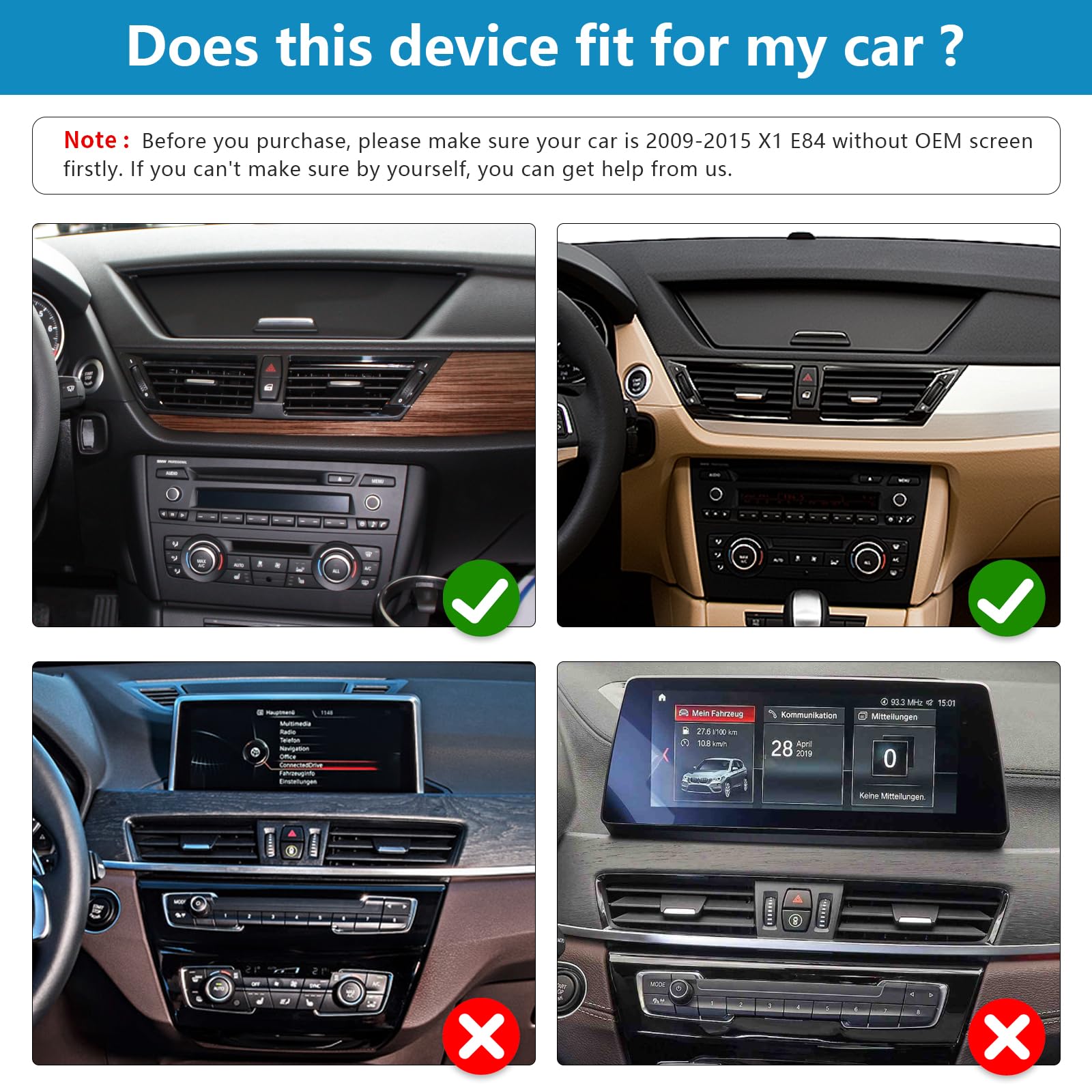 10,25 Pollici Touch Screen Autoradio con Wireless Carplay e Android Auto per Bmw X1 Series E84 2009-2015 Senza Schermo Oem, Supporto Mirrorlink, Musica, Navigazione