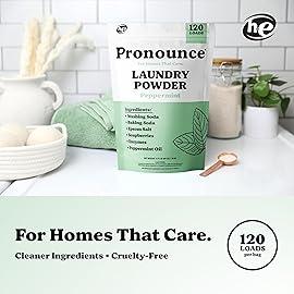 Pronounce Laundry Detergent Powder Alternative | Non-Toxic, Eco-Friendly, Natural for Sensitive Skin, Eczema, and Babies. Stain + Smell Fighting. HE Safe (Peppermint, 120 Loads)