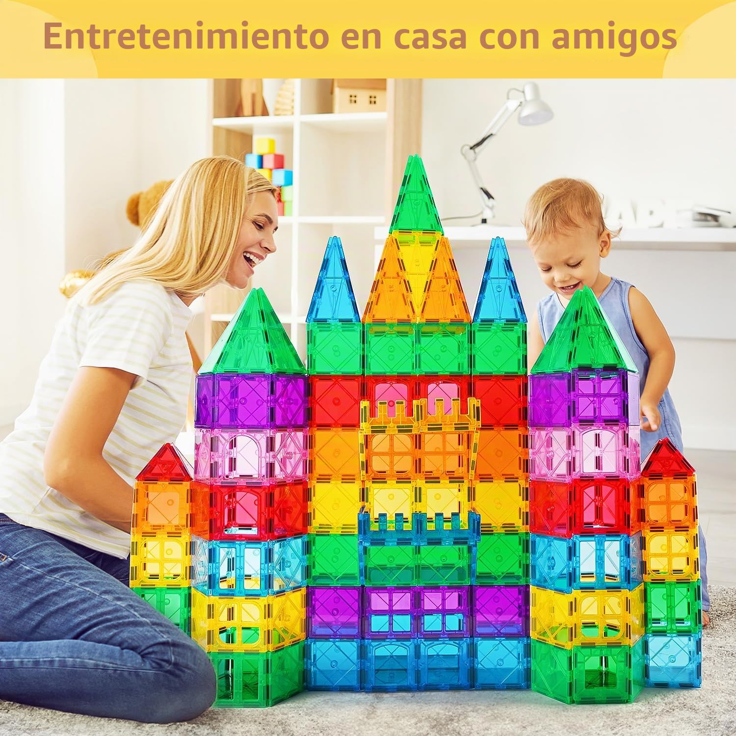 Katiago Construcciones Magneticas Niños, 100 Piezas Fuertes Bloques Magneticos Construccion para Niños de 3 4 5 6 años, Juego Imanes Niños con 2 Coches