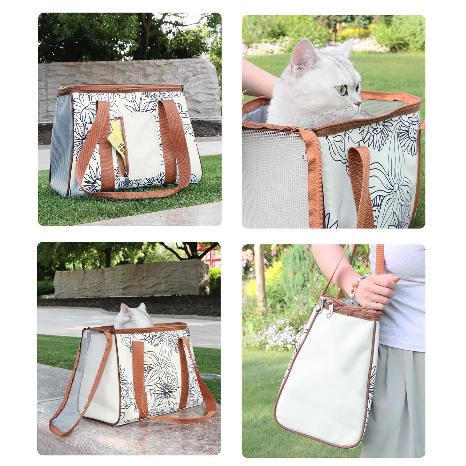 Transportín para Gatos Blando Plegable Antifugas Ventilado para para Coche/Veterinario/Viaje para Gatos/Perros de hasta 17 Libras(White with Orange 2Pcs)