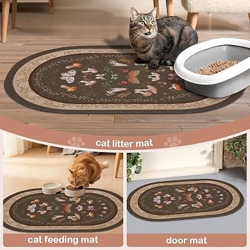 Bienbee 猫用トイレマット、61.0 cm x 38.1 cm トイレボックスマットラグ 滑り止め底付き、尿と防水性、お手入れが簡単 猫用品 室内用 キティ 子猫の床、ブラウンマッシュルーム M