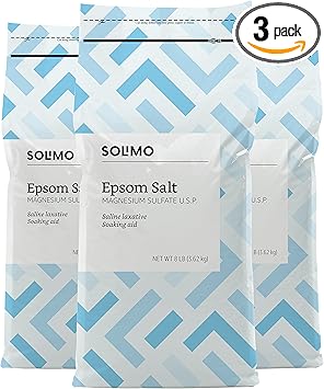 Amazon Brand - Solimo Epsom Salt Soak, Magnesium Sulfate USP, Unscented, 8 pound (Pack of 3)