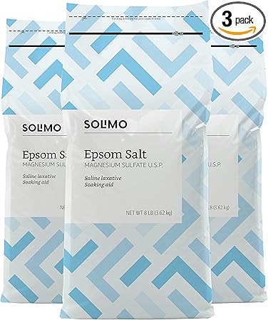 Amazon Brand - Solimo Epsom Salt Soak, Magnesium Sulfate USP, Unscented, 8 pound (Pack of 3)