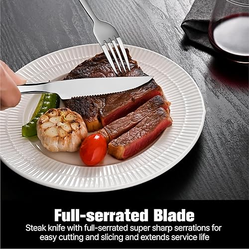 Miniatura 7 de KINGSTONE Juego de cubiertos de 24 piezas con cuchillos para carne, juego de cubiertos para 4, juego de cubiertos de acero inoxidable para el hogar,