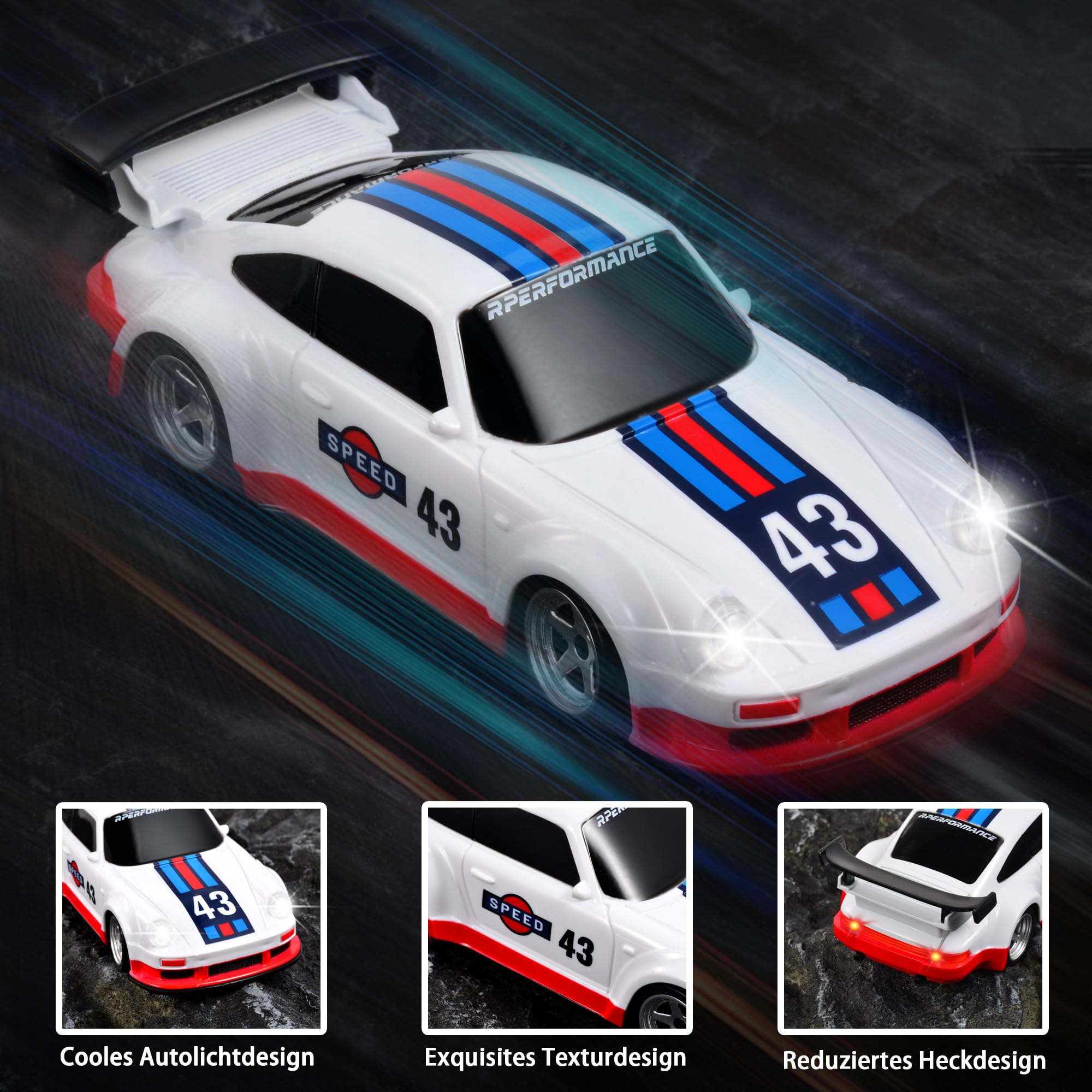 Mini RC Drift Car con Gyro 1/43 Escala 2,4 GHz 15 km/H Alta Velocidad Deporte Coche de Carreras 4WD Mesa Control Remoto Coche para Niños Niñas y Adultos Regalo