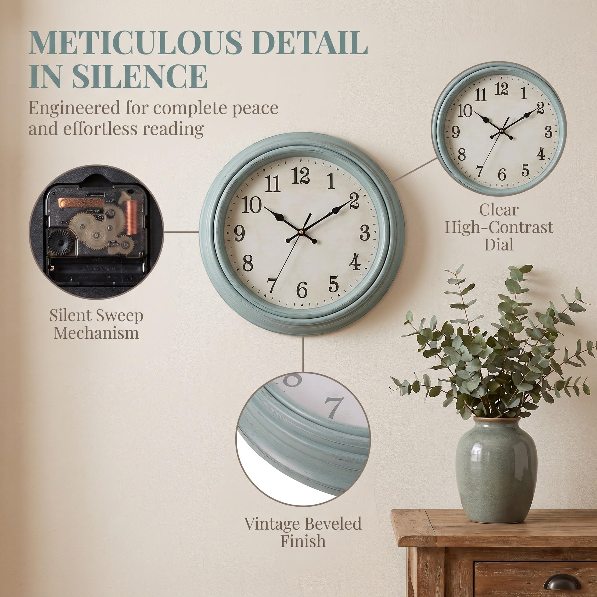 INOOMP Horloge Murale Vintage, Horloge Ronde silencieuse de 30 cm (12