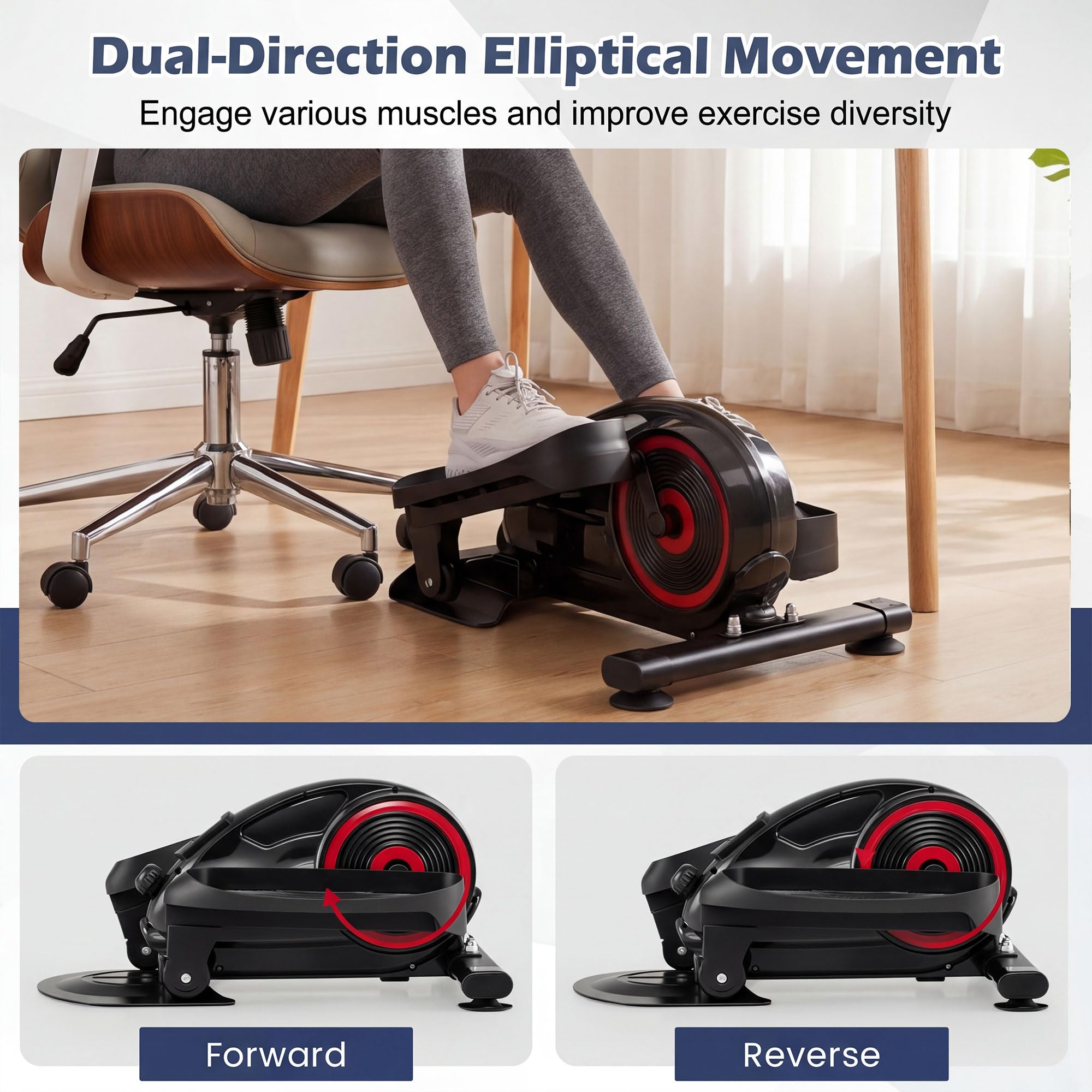 KOMFOTTEU Ellittica Elettrico, Basso Impatto e Delicato sulle Articolazioni | Pedaliera per Esercizi con LCD Display e Pedali Antiscivolo, Pedaliera Portatile per Ufficio