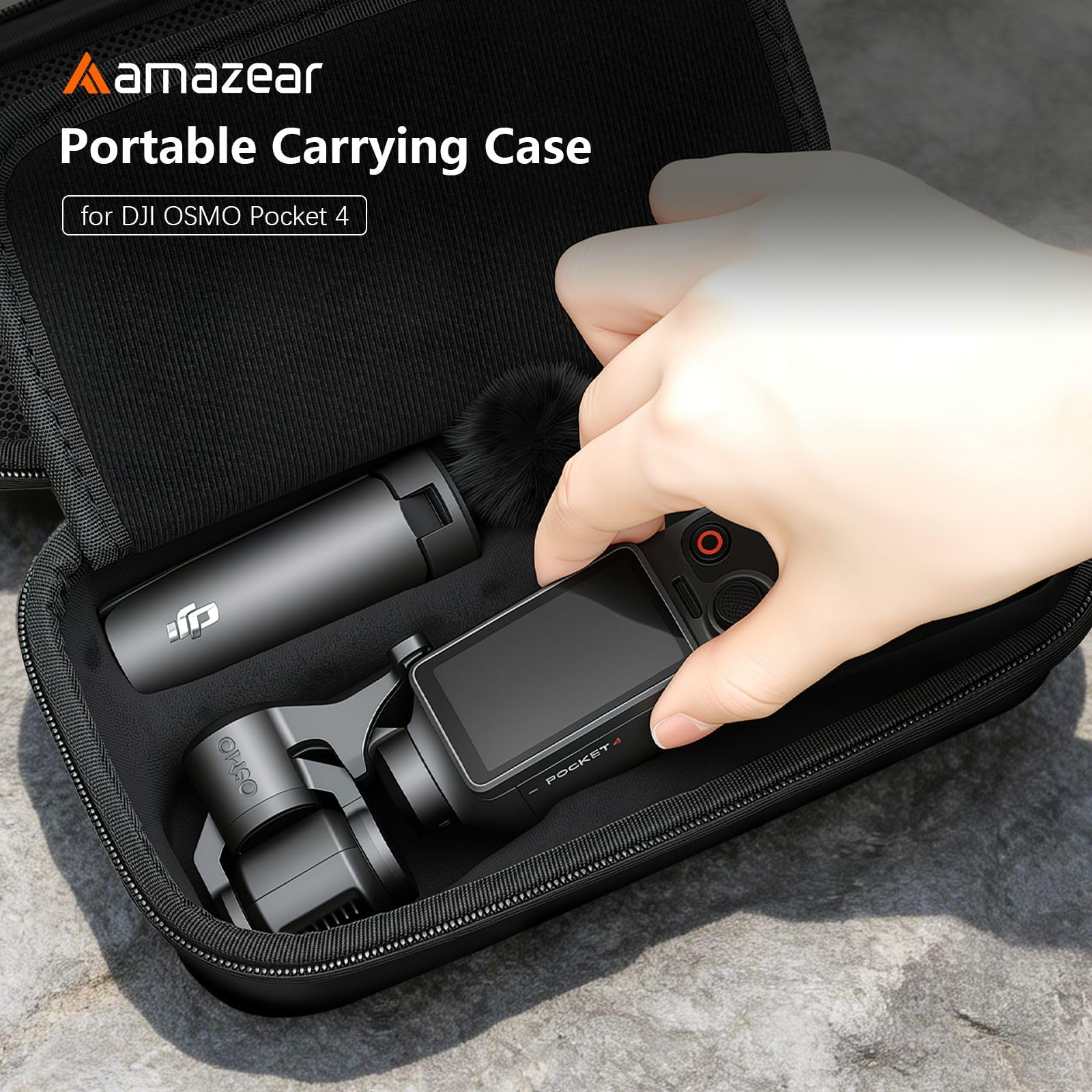 AMAZEAR Custodia per DJI Osmo Pocket 4, Osmo Pocket 4 accessori Case – Borsa compatta da trasporto con lanyard & moschettone, Valigetta per accessori, Protezione e organizzazione, Nero