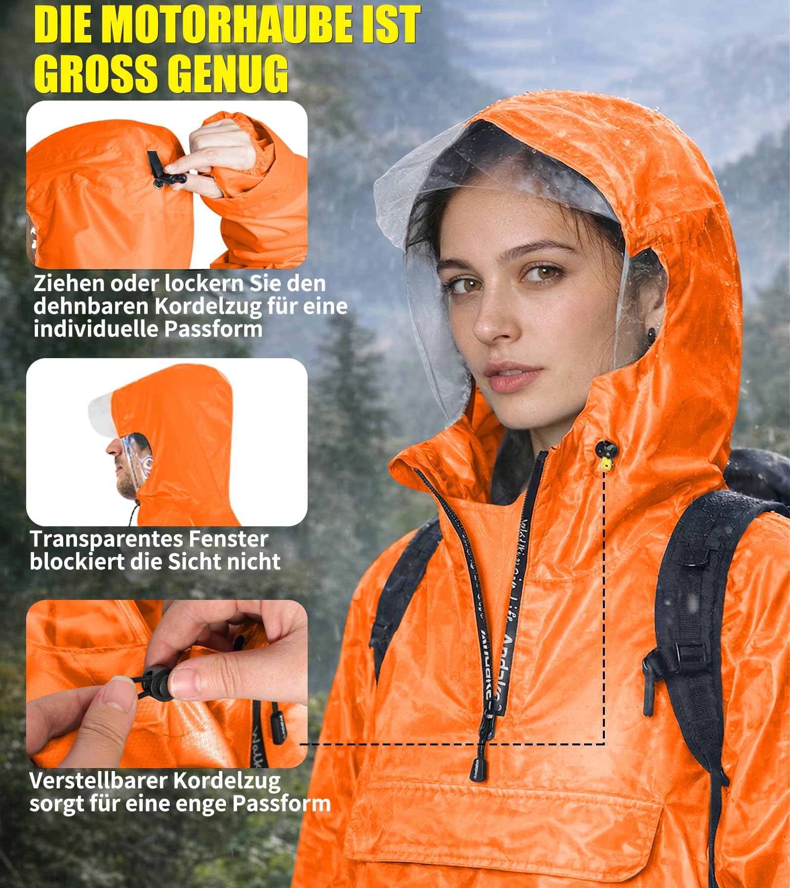 Andake Poncho de Pluie Homme et Femme, Imperméable Cape de Pluie à Manches, Adapté pour le Vélo et la Randonnée