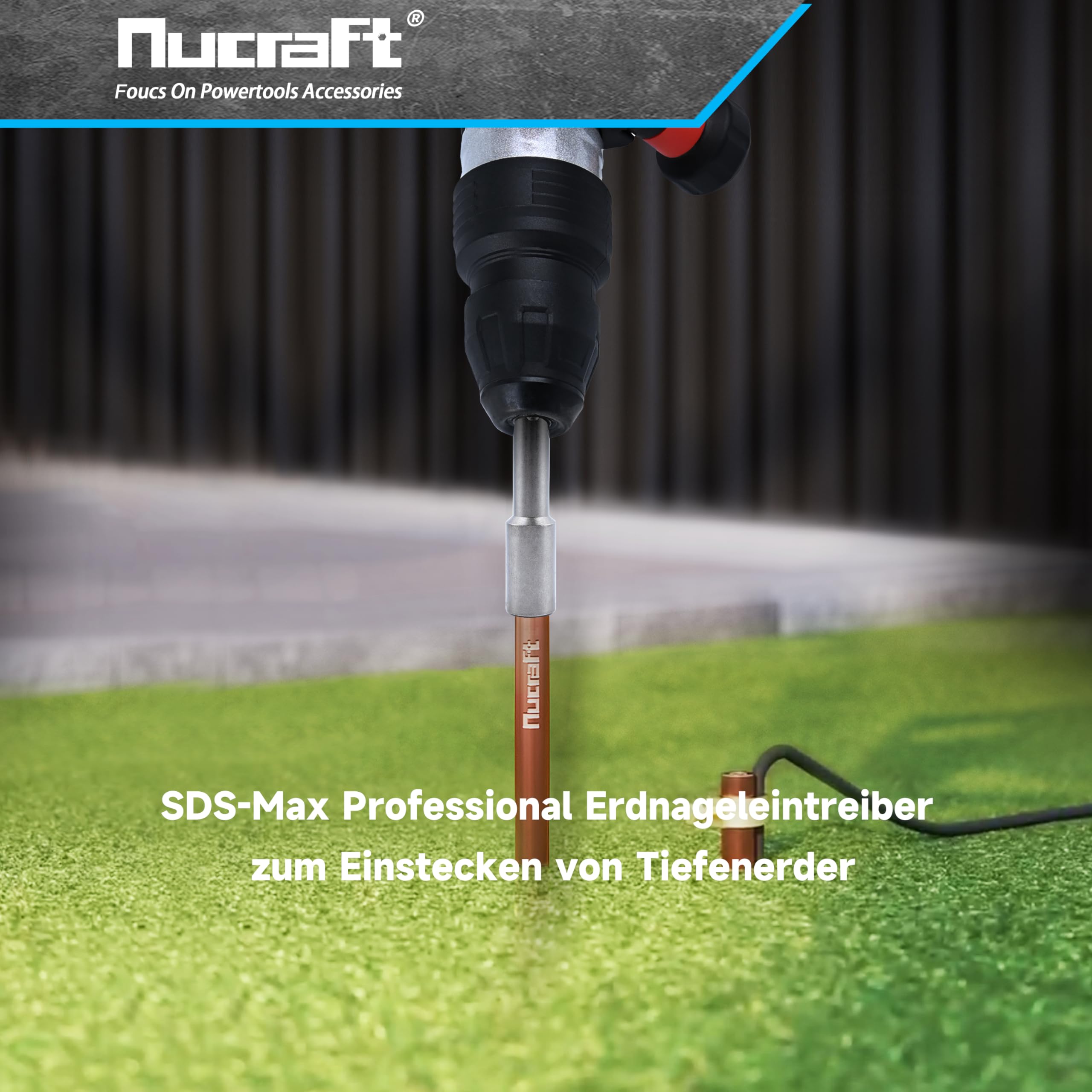 Nucraft Bouterolle d'enfoncement SDS-MAX, Pilote de tige de terre professionnel 162 x 28 mm, Ø20,5mm