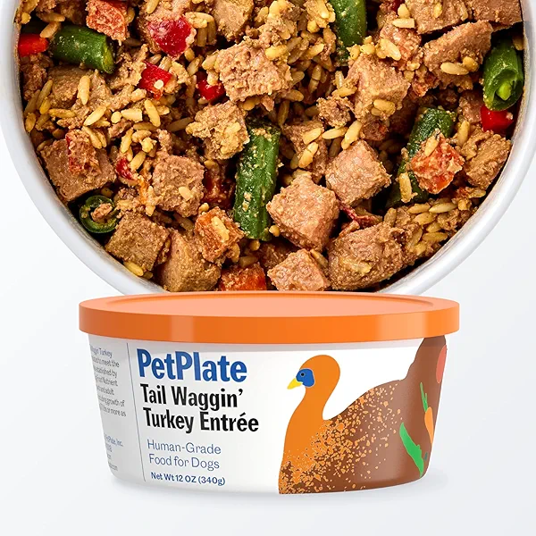 PetPlate Human-Grade Fresh Dog Food, Tail Waggin’ Turkey Entrée – Wet Dog Food for All Breeds – High-Protein, Natural – 12-oz Cups, Case of 6