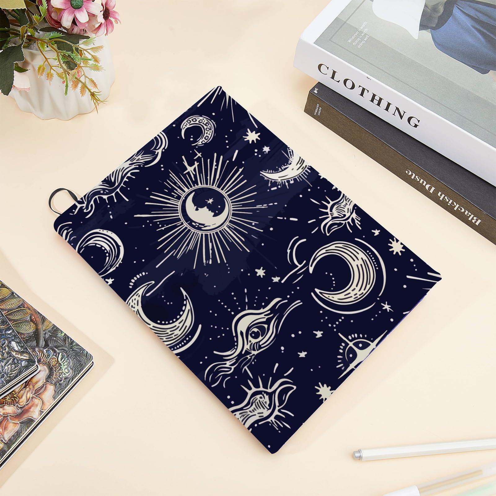 CRASPIRE Buchhülle Mondphase 40x25cm - Dehnbarer Schutz Für Notizbücher 9x11 Zoll