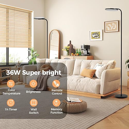 Miniatura 2 de Lámparas de pie LED, lámpara de pie de 36 W, lámpara alta regulable continua con control remoto, lámpara de pie brillante de cabeza giratoria de 350