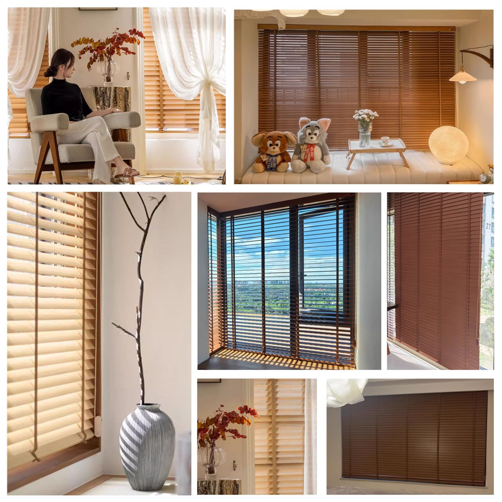 Venecianas De Aluminio Persianas venecianas de madera para balcones - Ancho 70 80 90 100 135 150 CM Persianas para ventanas para puertas de patio/marcos de ventanas/puertas de vidrio - Persianas horiz