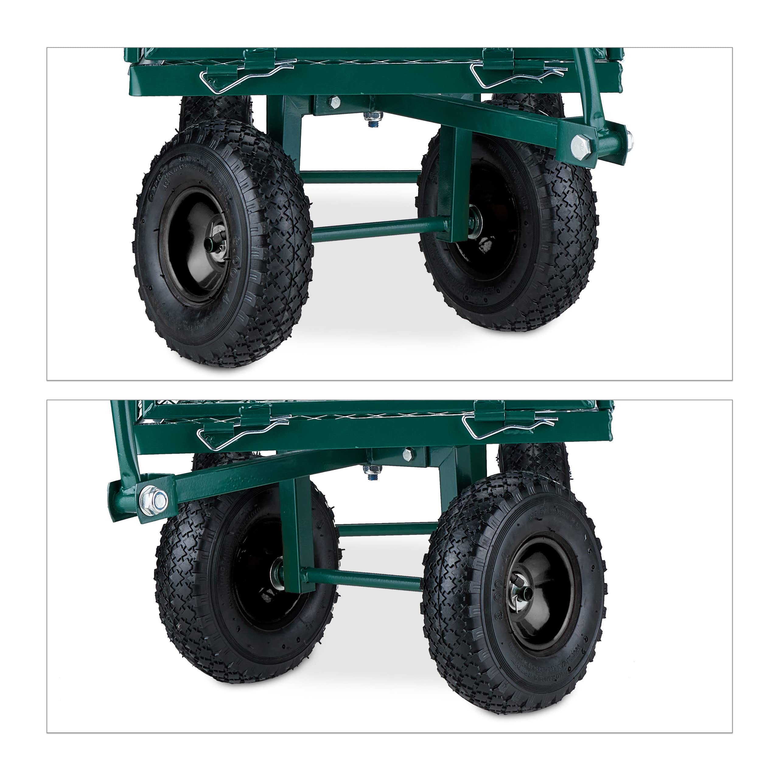 Relaxdays Handwagen, praktischer Bollerwagen für den Garten, mit Luftbereifung, klappbare Seitenteile, bis 200 kg, grün