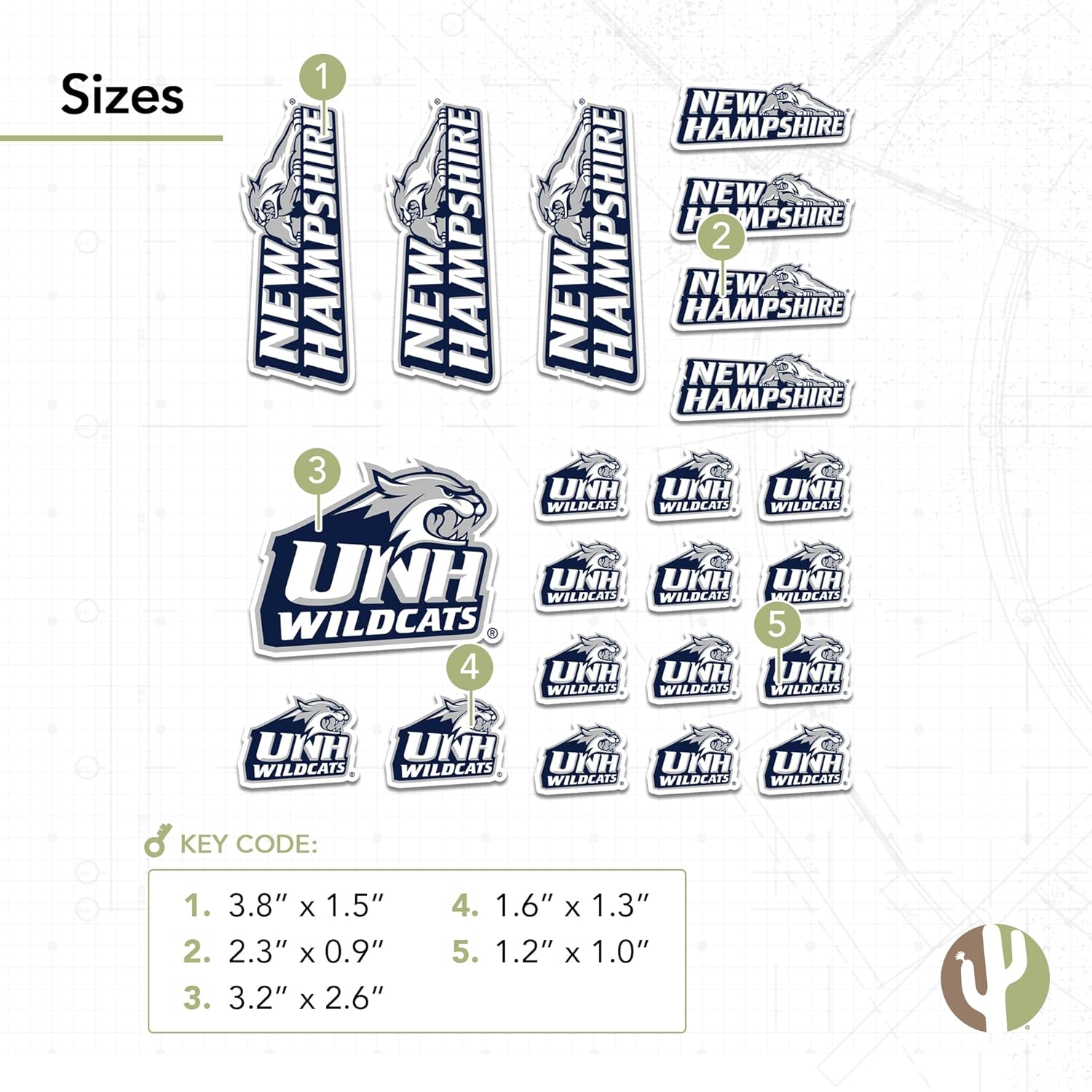 Desert Cactus University of New Hampshire Sticker Wildcats Vinyl Decals Laptop Water Bottle Car Scrapbook Sheet T1 (Type 1-1) - Image 3