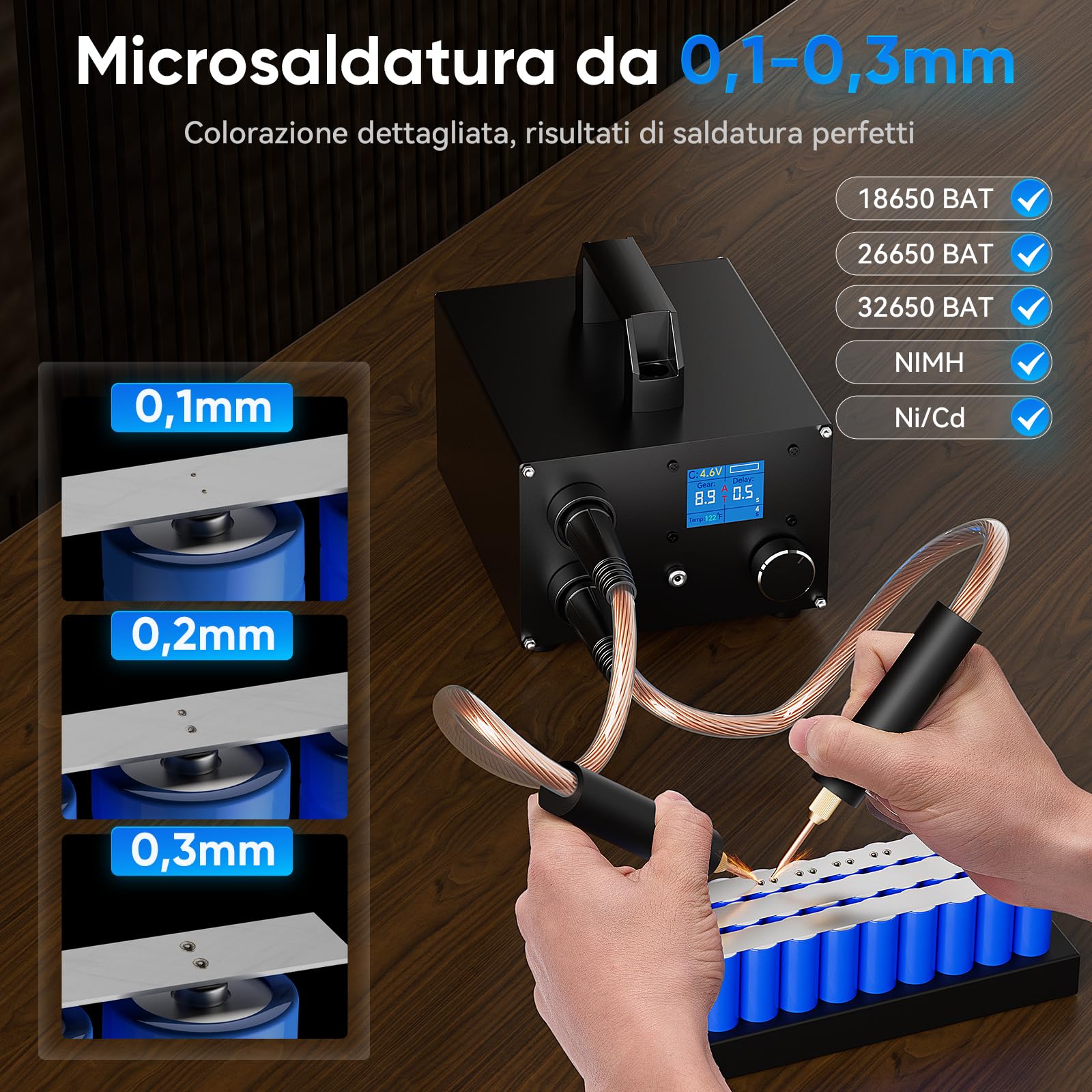 Saldatrice A Punti Portatile SE-215 Per Batterie - Display LCD, 30 Livelli Regolabili, Con Foglio Di Nichel 2 Metri