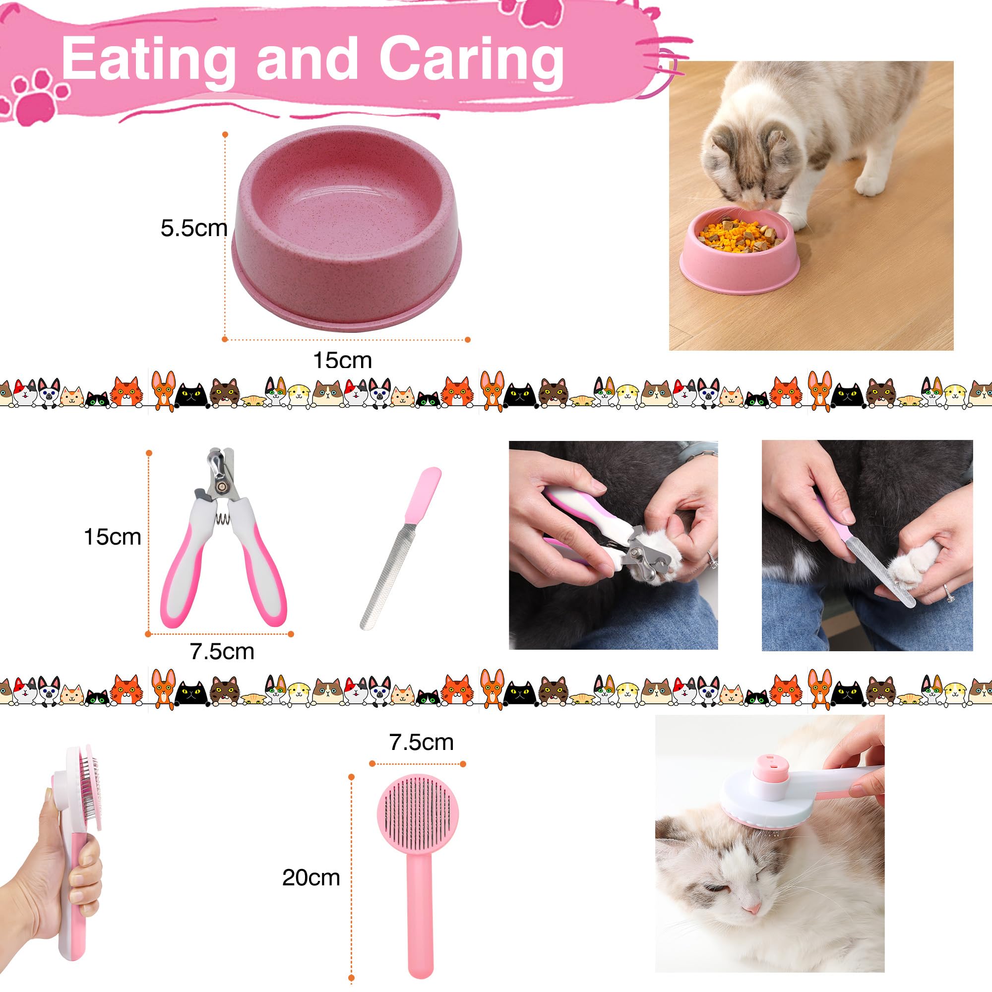 Kit de iniciación de gatitos de alta calidad de 36 piezas para gatos de interior, juego completo de artículos esenciales para gatos con caja de arena de acero inoxidable, bolsa de transporte, cama
