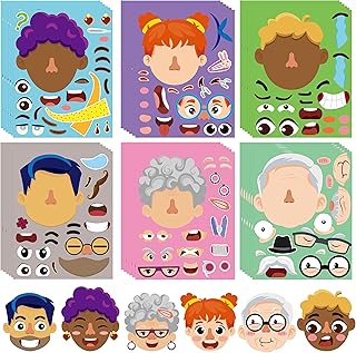 WATINC 36pcs Make a Funny Faces Stickers Games, Make Your Own Emotions Learning Stickers Social Emotional Face Crafts Activities, Valentine DIY Art Cards Gift Sticker Game Goodies for Preschool Kids