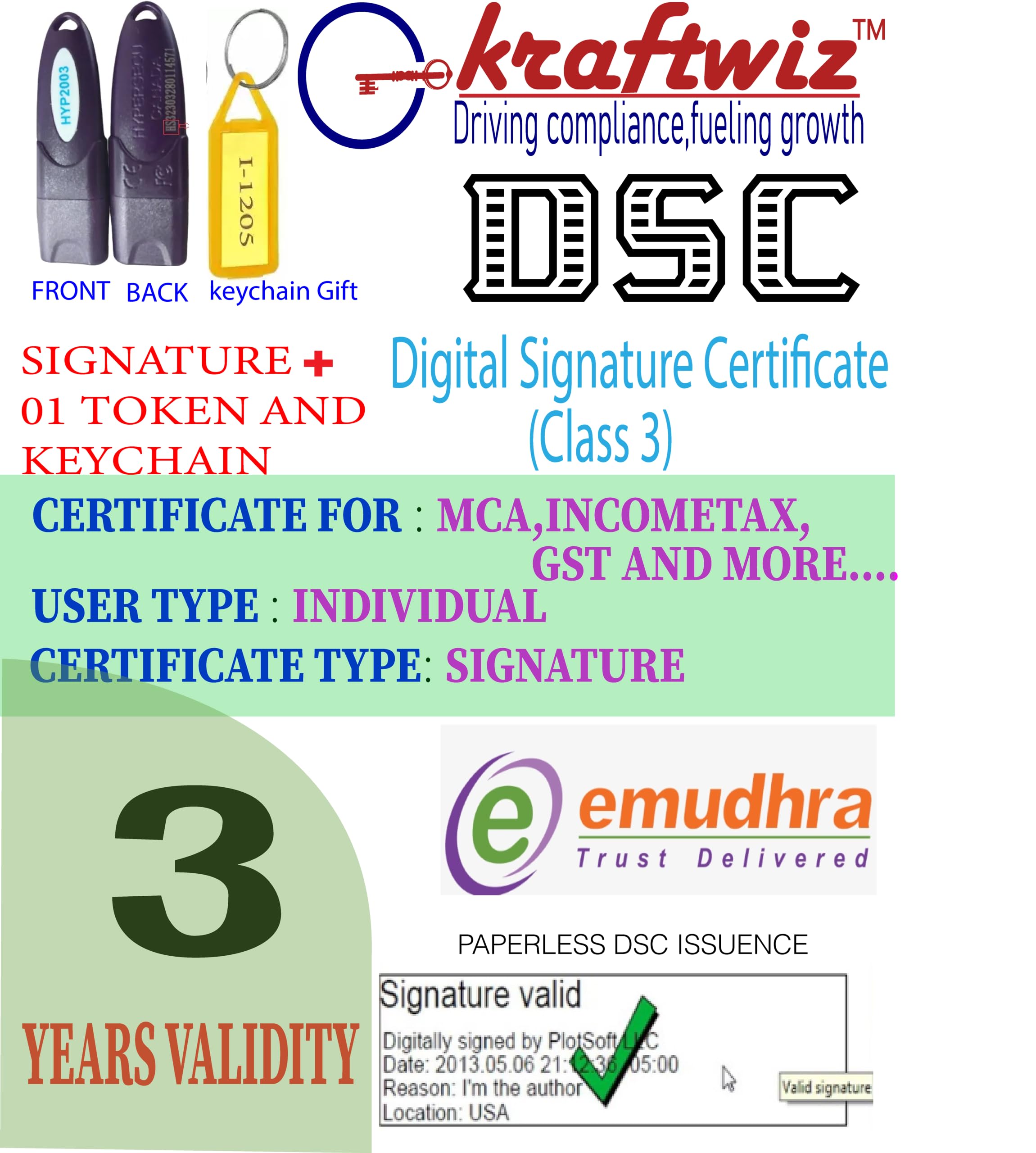 INDIVIDUAL- 3 YEARS VALIDITY- DIGITAL SIGNATURE(DSC) SIGNATURE WITH TOKEN HYP2003- by KRAFTWIZ POWERED BY EMUDRA-image-38