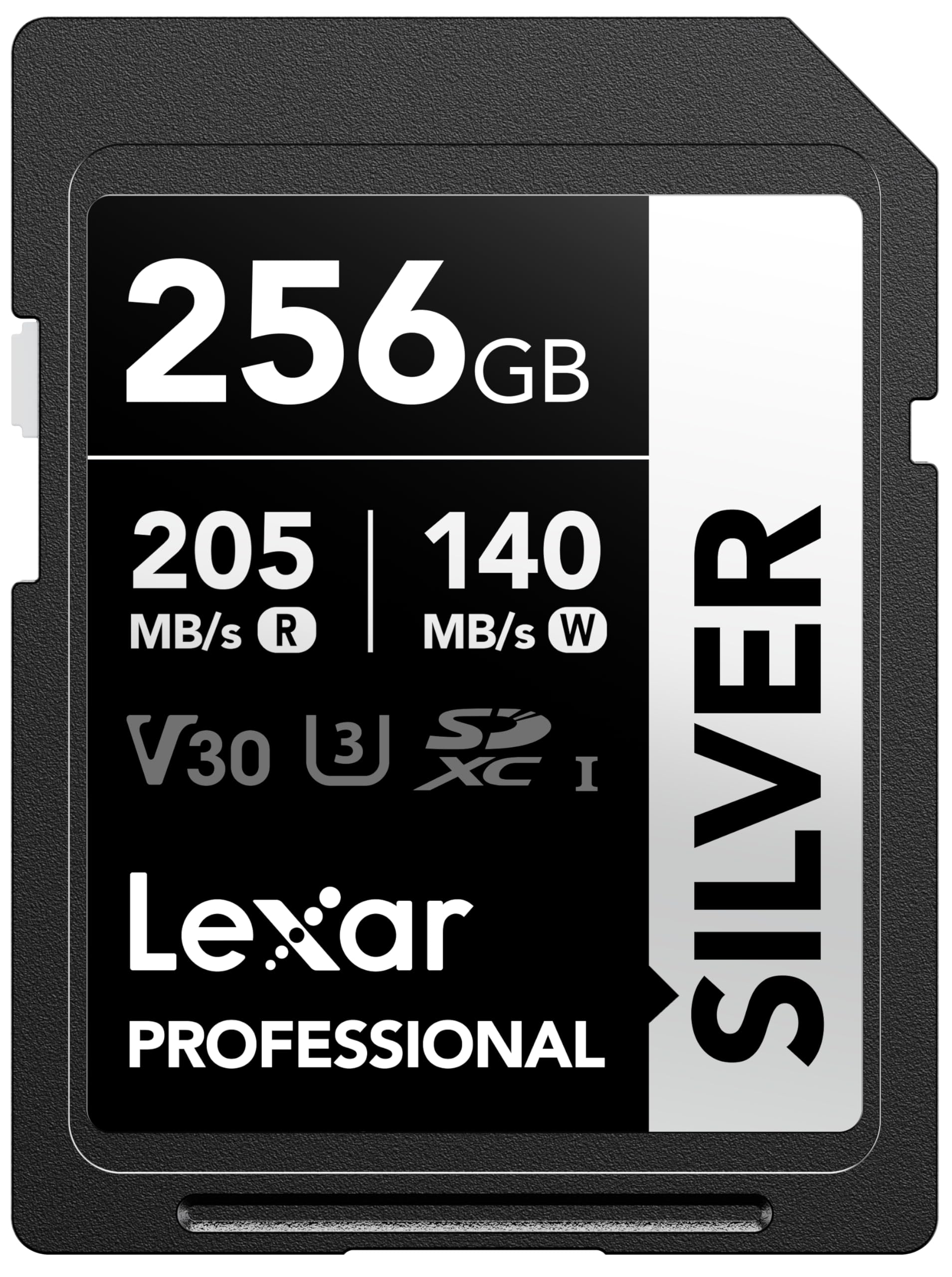 Lexar Silver SD Karte 256GB, UHS-I SDXC Card 205 MB/s Read Speed, 140 MB/s Write Speed, V30, U3, C10, 4K UHD Video, SD Card Memory Card with Lexar Lifetime Data Recovery