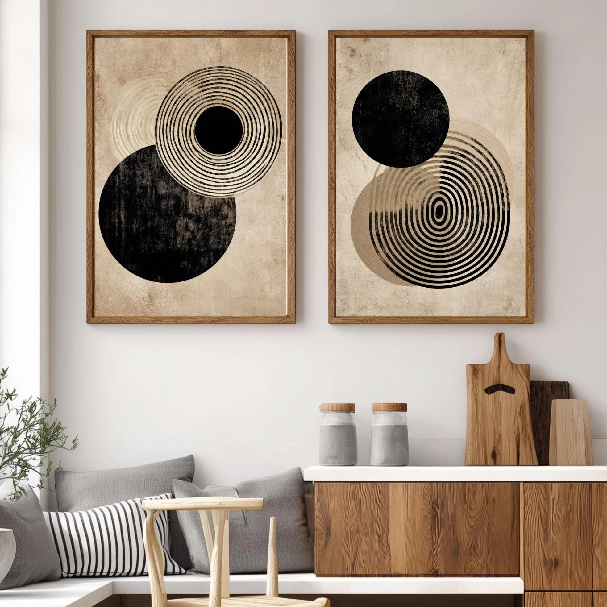 LTjiajuypd Stampe artistiche da parete in stile Mid-Century Modern, poster astratti geometrici dai toni neutri, arredamento minimalista per la casa (70x100 cm - 2 pezzi)