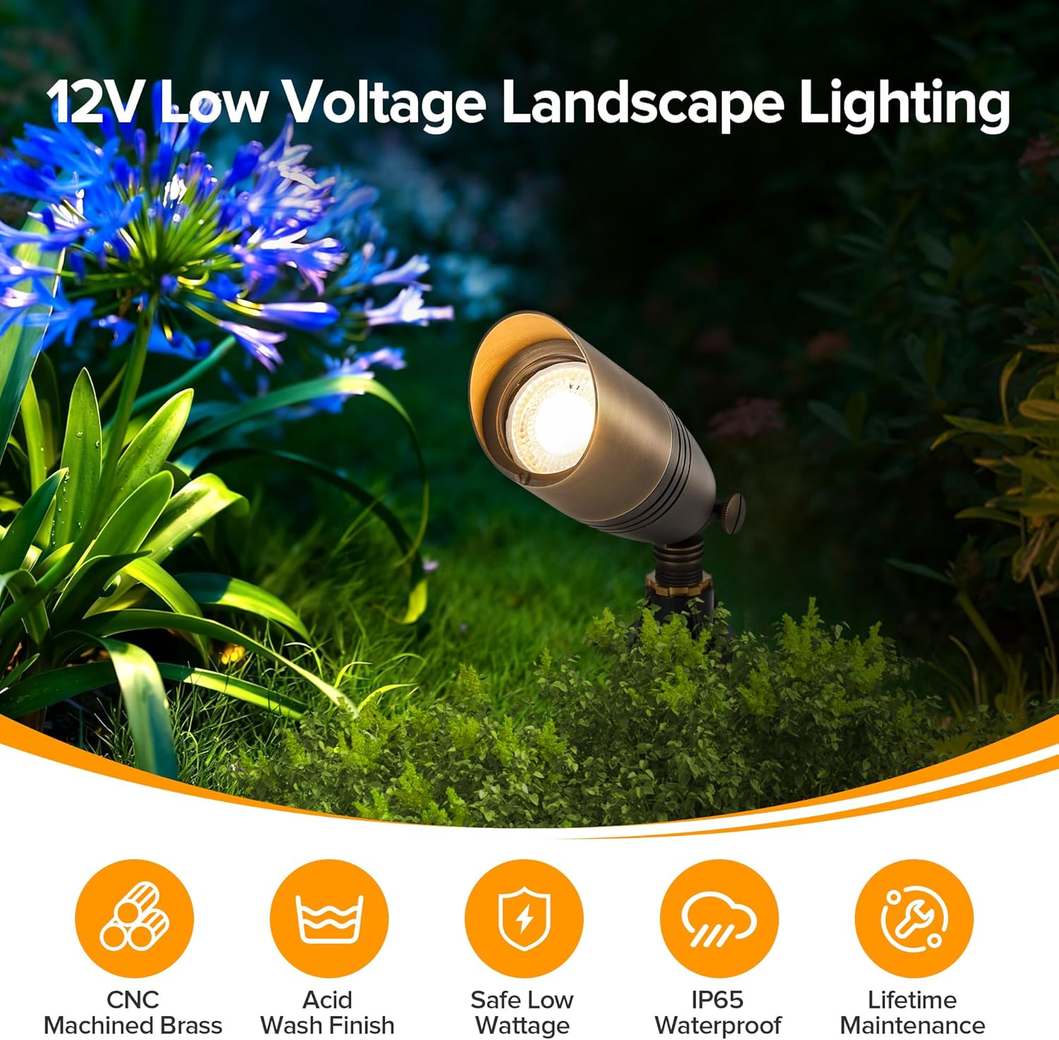 LUTEC Solid Brass Low Voltage Landscape Lighting, 12V Heavy Duty Waterproof Landscape Spotlights Bronze, Wired Uplights Outdoor Fixtureswith ABS Spike, Garden Yard Pathway Tree Without Bulb, 6 Pack - Image 2