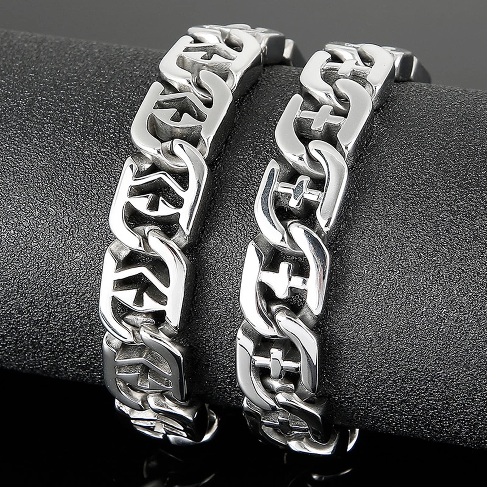 Armbänder Männer Silber，Armband Punk-Stil Mit Hohlmuster Rostfreier Stahl Herrenarmband