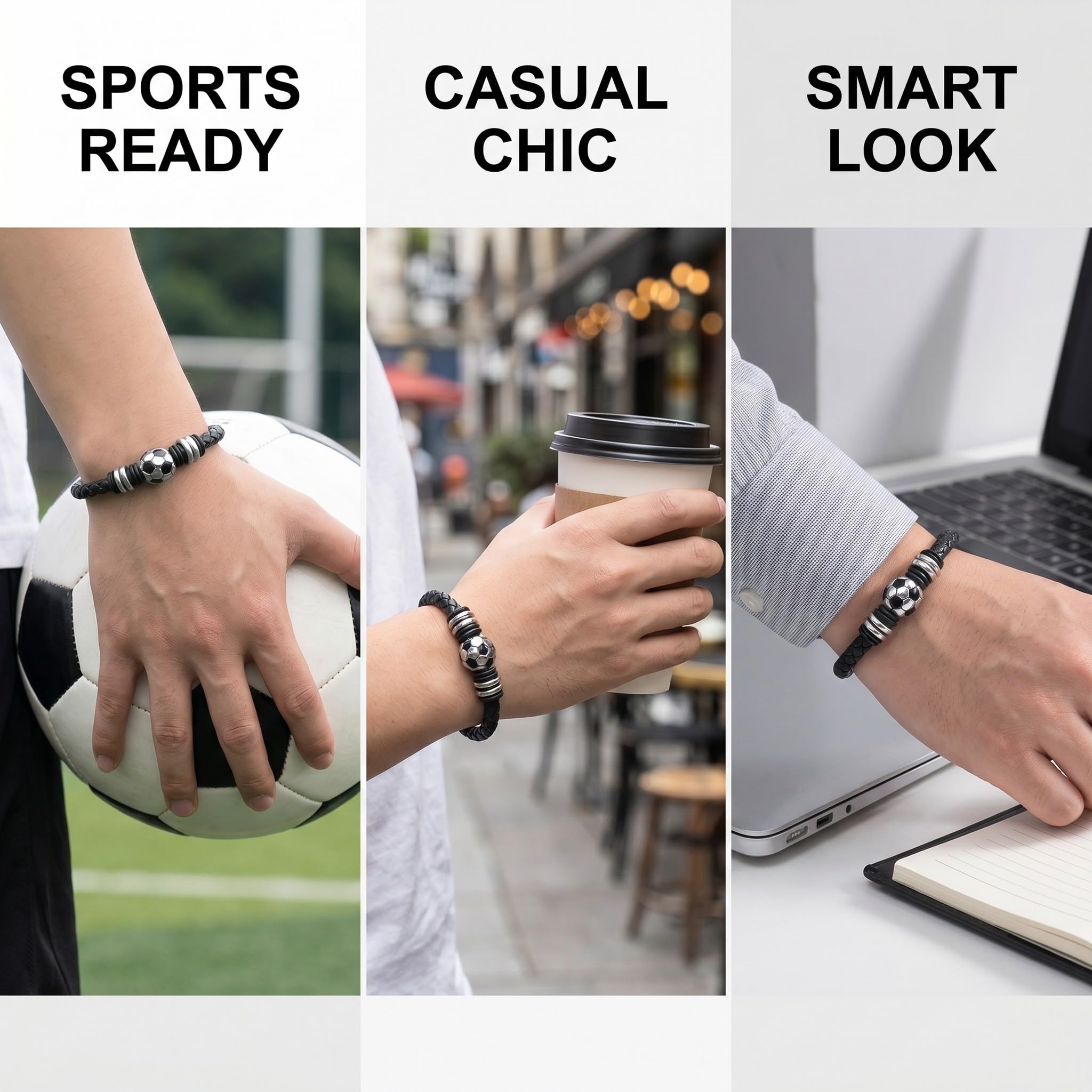 GXGM Bracciale da Calcio per Ragazzi e Calcio, Moda Regolabile Intrecciato Calcio Goccia Braccialetto Calcio in Acciaio Inox Bambini