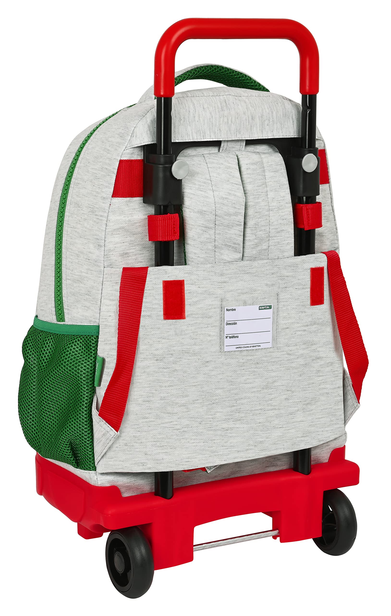 BENETTON Pop - Mochila Grande con Ruedas, Compacta, Extraíble, Ideal para Niños de Diferentes Edades, Cómoda y Versátil, Calidad y Resistencia, 33x22x45 cm, Color Gris