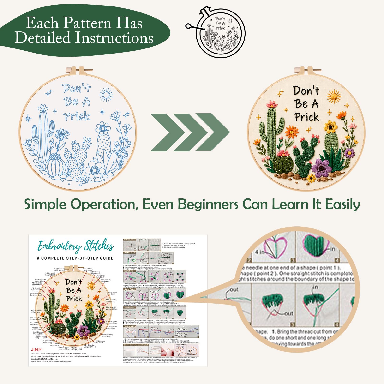 Beginner Embroidery Kits - 3 Floral Designs -4