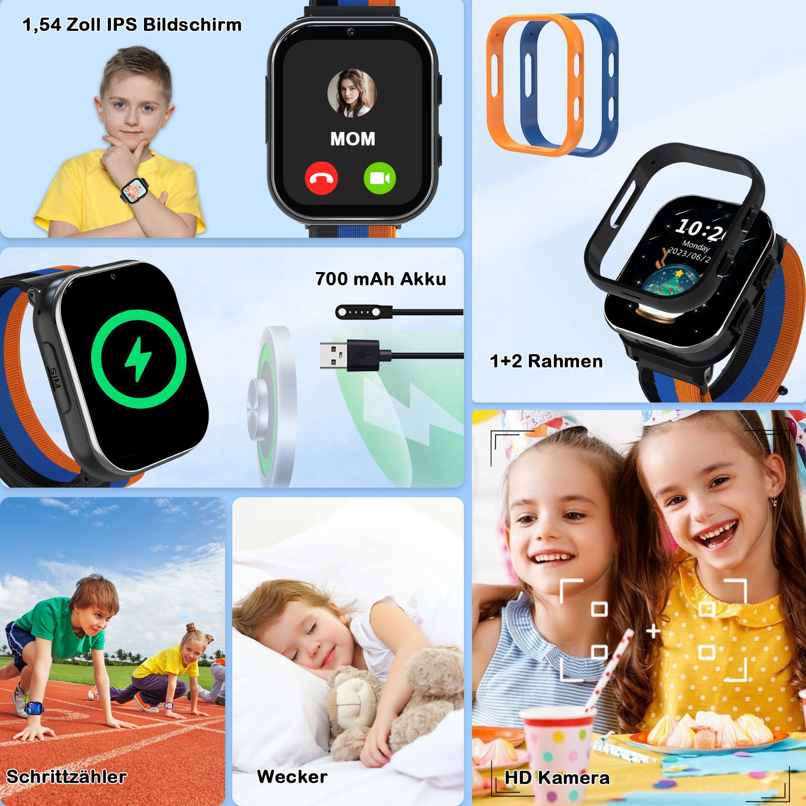 PTHTECHUS Smartwatch Bambini GPS, Orologio Telefonico per Bambino 4G con Chiamata, Videochiamata, WIFI, Totocamera, SOS, Chat Vocale e Funzione Giochi Puzzle per Bambina (nero)