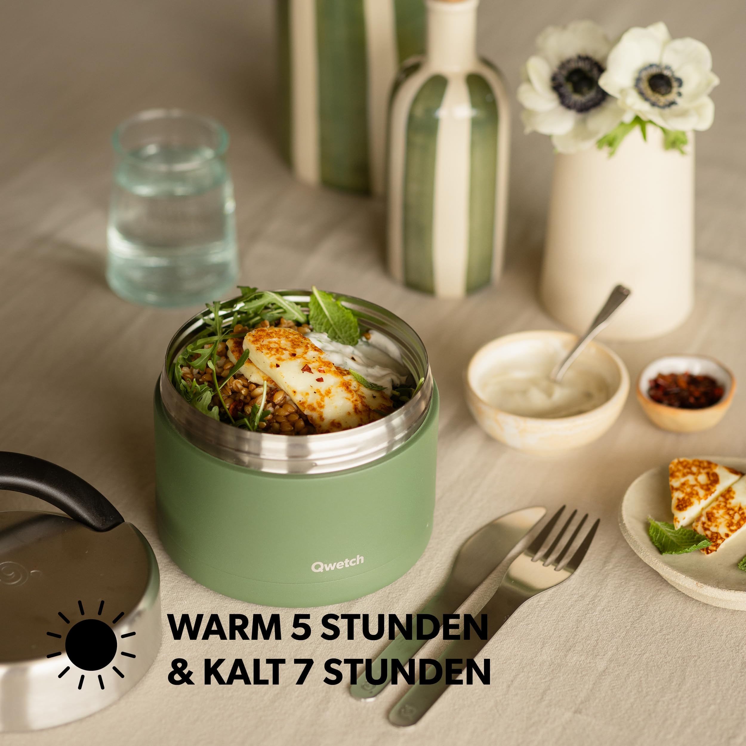 QWETCH - Thermobehälter für Essen mit Griff - 650ml Hanami Blau - Lunchbox Edelstahl Isotherm - 5h Heiß & 7h Kalt - Auslaufsicher & BPA-frei