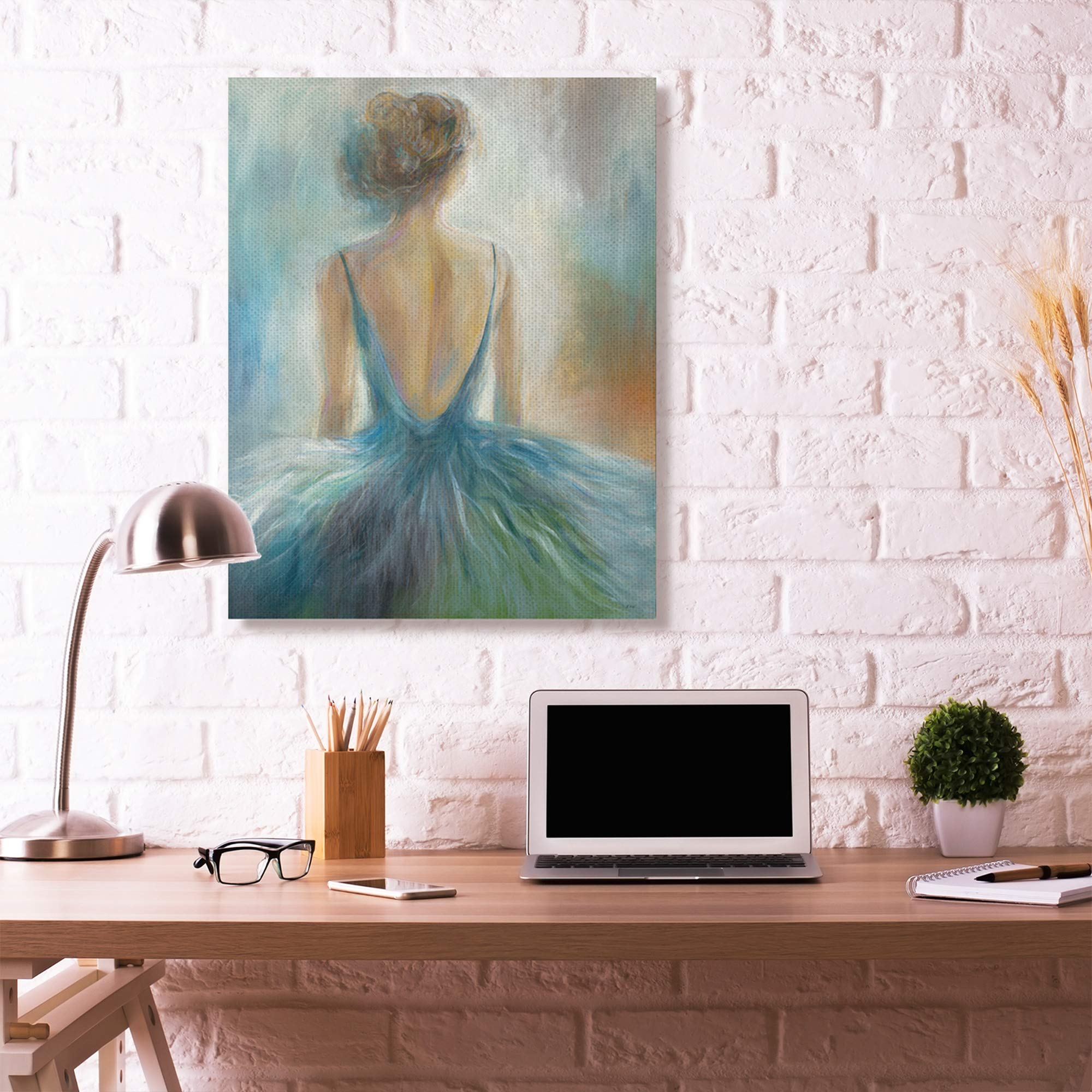 Stupell Industries Ballet Girl Blue Orange Figure Painting, Design by Third Wall Art, 36 x 48, Canvas, aa-208_cn_36x48