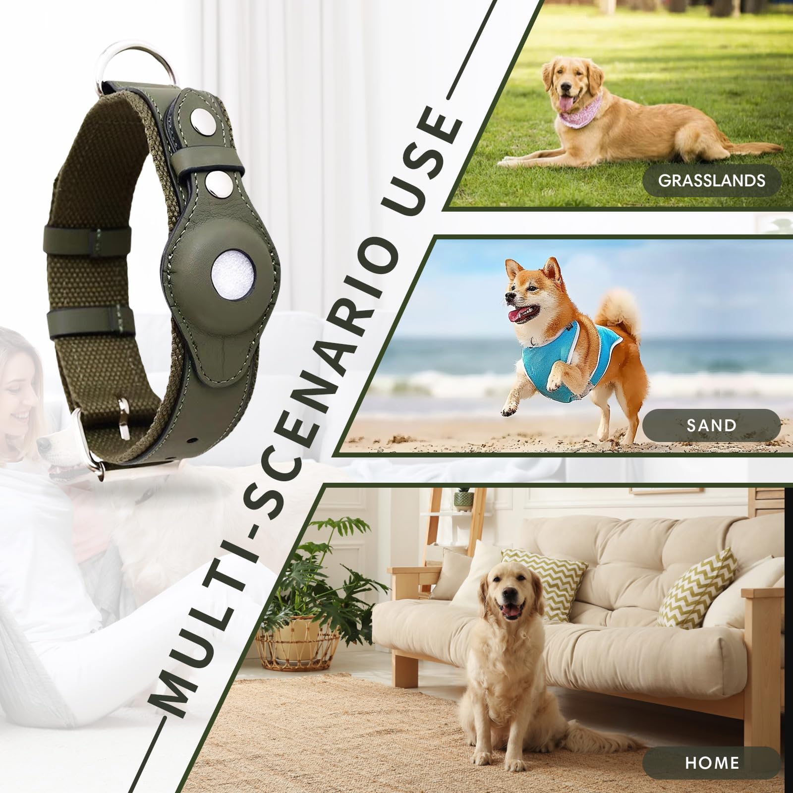AirTag Verstellbares Hundehalsband aus weichem Leder für AirTag bietet doppelten Schutz und Haltbarkeit für Kleine Mittlere und Große Hunde(Blau,M)
