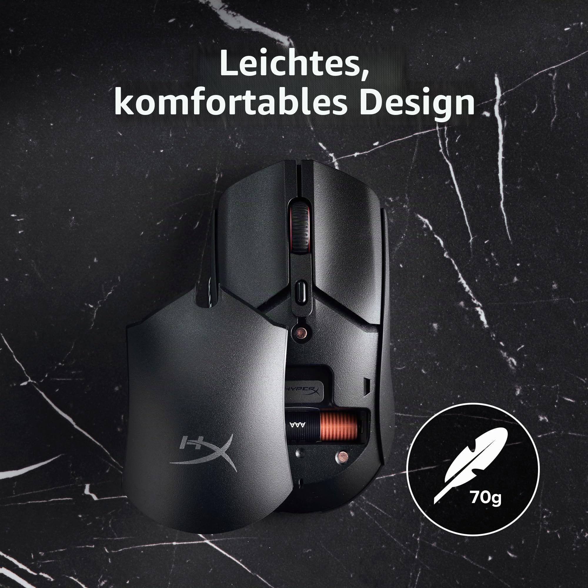 HyperX Pulsefire Haste 2 Core Wireless Gaming-Maus – Leichtgewicht mit 2,4 GHz & Bluetooth, bis zu 100 Std. Akkulaufzeit, 12000 DPI, RGB, für PC & Konsole, Schwarz