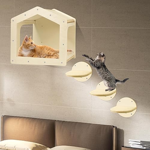 Miniatura 2 de Estantes de pared para gatos, estantes y perchas para pared, casa para gatos para gatos de hasta 25 libras, 1 casa condominio para gatos y 3