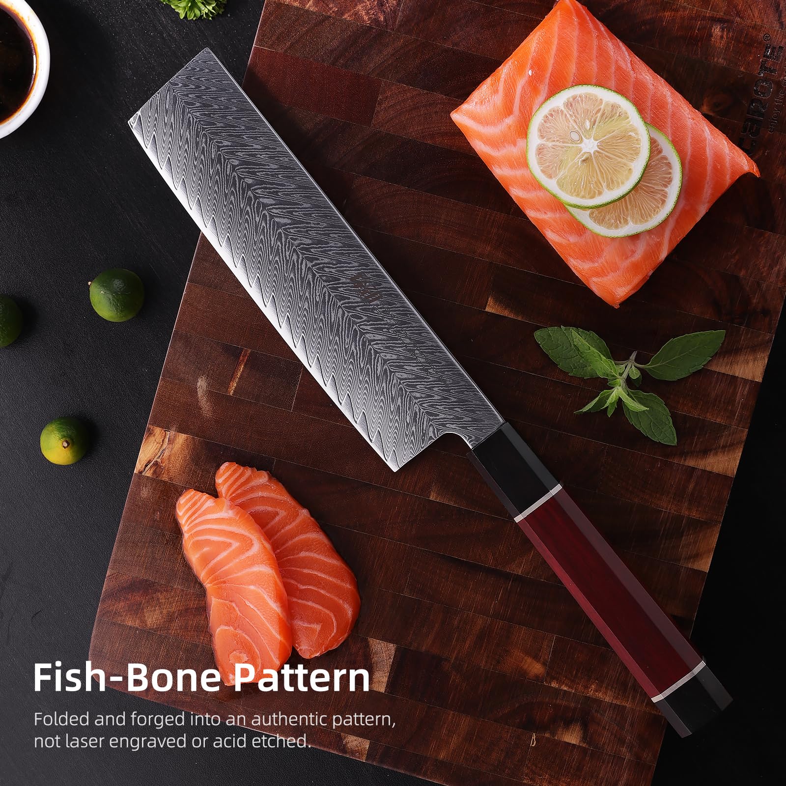 FINDKING Cuchillo Nakiri Verduras Damasco 19,6cm Estilo Japonés Samurai | Acero Damasco, estilo japonés, cuchillo Nakiri verduras, hoja recta, cortar picar verduras, cocina precisa, serie Samurai
