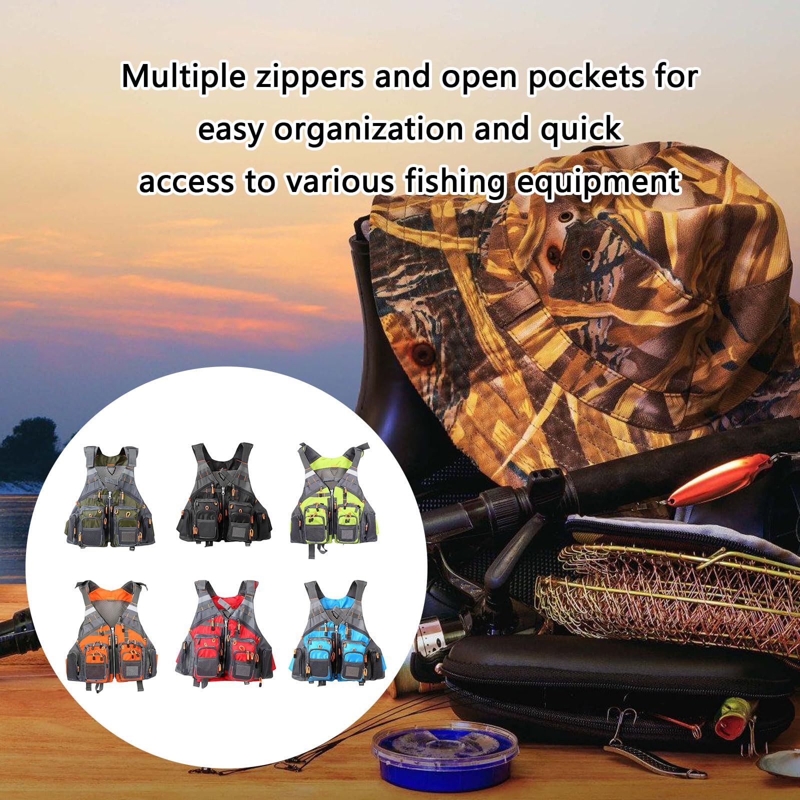Multi Pokcet Gilet de Pêche à la Mouche Gilet Réglable Pêche à la truite Multifonctionnel Accessoires de Pêche à l'électricité