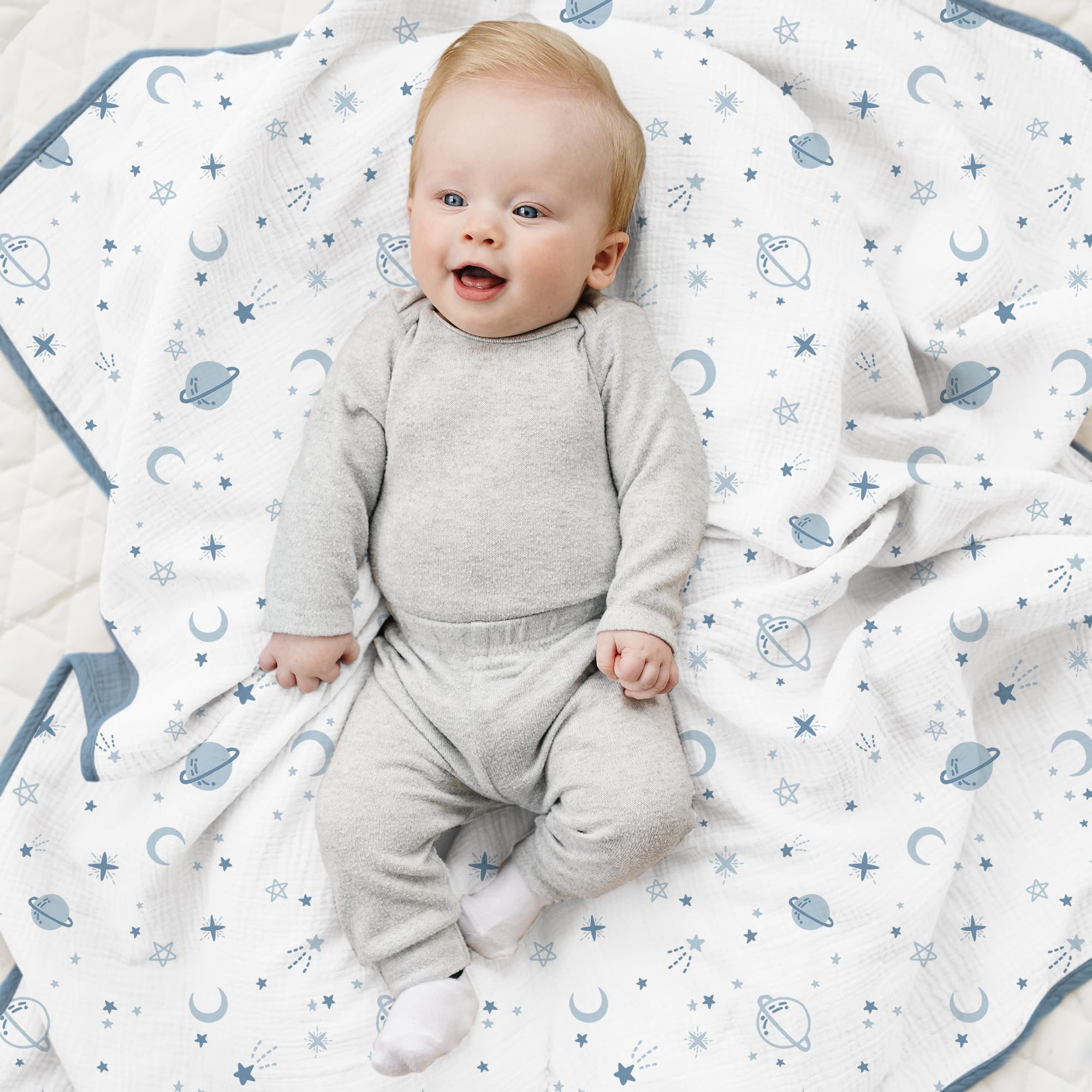 Konssy Mantas de muselina para niñas y niños, manta de cuna 100% algodón para bebé, súper suave y ligera, 40 x 36 pulgadas (estrella)