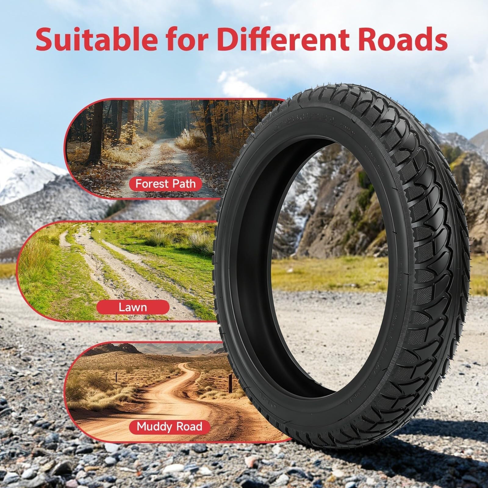 Opona 14x2.125 do Roweru Elektrycznego Bezdętkowa Tubeless Kompatybilna z E-Bike Hulajnoga Składany Rower, 57-254 Opona Antyprzebiciowa z Zestawem Naprawczym