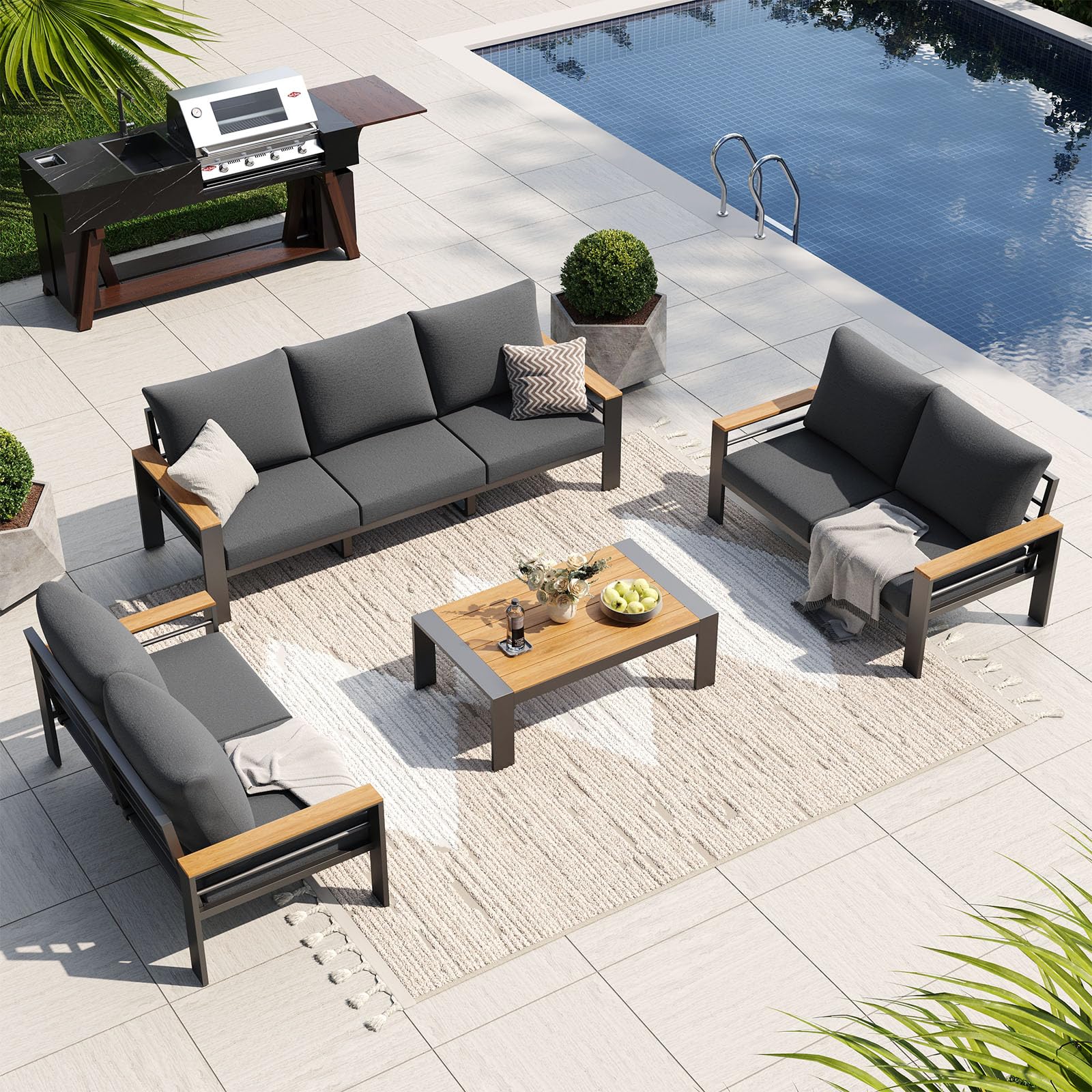 Aoxun Patio Furniture Set, Aluminum Outdoor Furniture with Oversized Seats