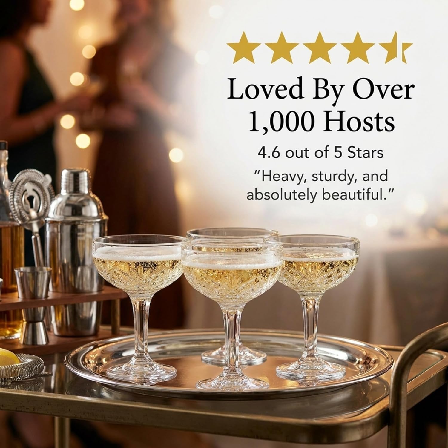 Godinger Champagne Glasses, Champagne Glass Set, Coupes Barware Martini Glasses - Set of 4, 6oz., Dublin Crystal Collection