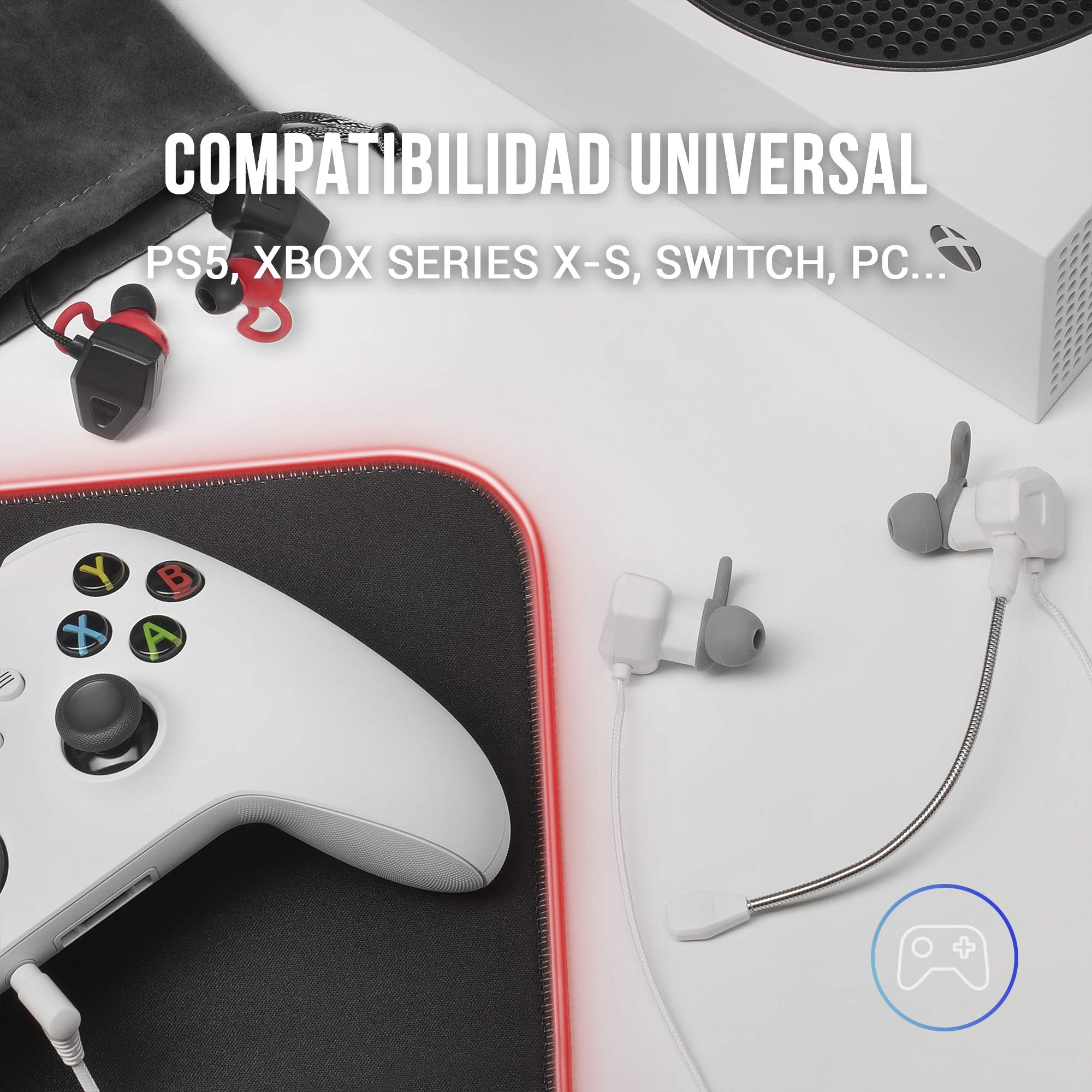 Mars Gaming MIHX, In-Ear con Dual Driver 10mm + HAPTIC Sense, Sonido Envolvente con Graves Potenciados, Micrófono Extraíble y Fijo, Control de Volumen y Mute, Compatibilidad Total, Blanco