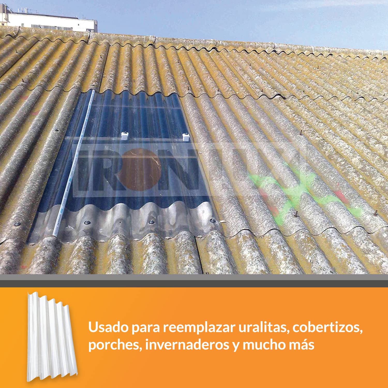 Plancha de policarbonato transparente ondulado gran onda - Espesor 0.9mm - 3000 x 1100 - Protección UV a 1 cara