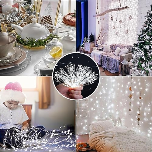 Vista 4 de Mlambert Paquete de 3 luces de hadas de 33 pies que funcionan con pilas con control remoto y temporizador, regulables, impermeables, 8 modos