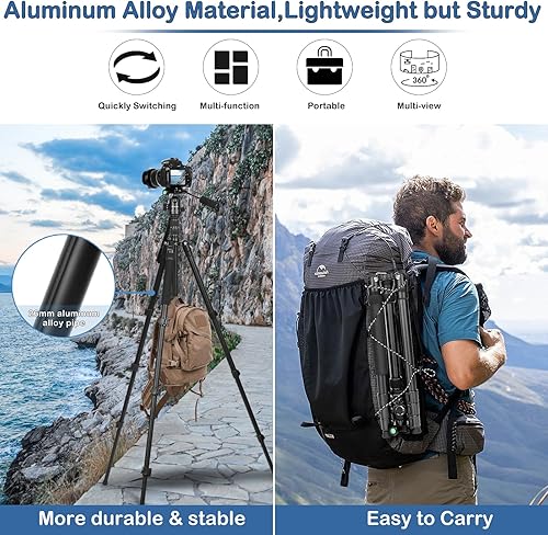 Miniatura 5 de Trípode 2 en 1 para cámara y trípodes de caza, trípodes de cámara de 68 pulgadas y monopies con mango extraíble, trípode de aluminio para rifle