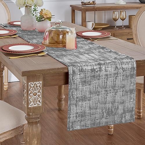 Miniatura 9 de Camino de mesa blanco y dorado para decoración de Navidad en interiores, decoración moderna y glamorosa de Navidad, camino de mesa de tela de